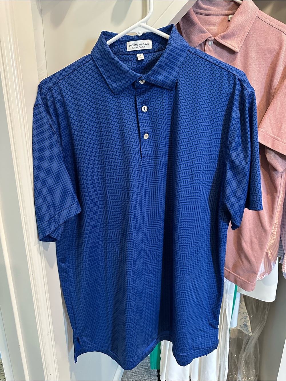 Peter Millar Royal Blue Geometric Short Sleeve Polo